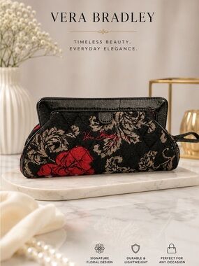 WOMEN'S VERA BRADLEY
JACQUARD ROSE RETIRED
QUILTED CLUTCH PURSE